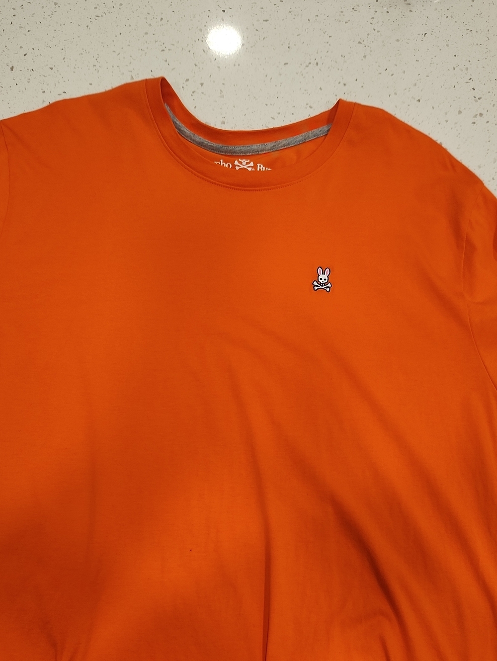 Psycho Bunny Men's Bright Orange Crew Neck Tee with Bunny Logo
